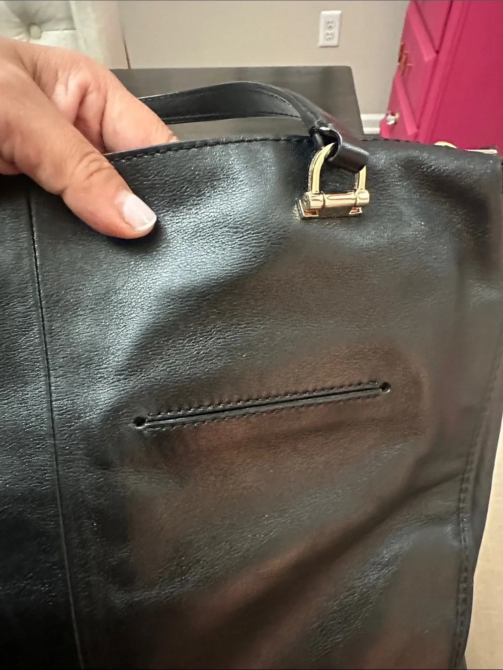 Chic Coach Black Leather Crossbody Satchel with Gold Hardware